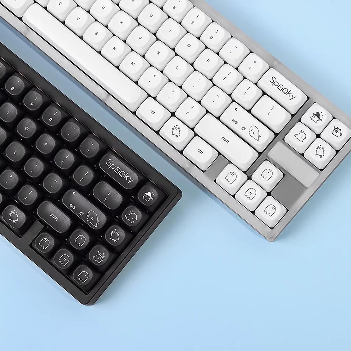 Gliging MOA Profile Keycaps, Black Minimalist Keycaps, 124 Keys Cute Ghost Themed Keycap Set, Custom Dye-Sublimation Key Cap for Cherry MX Switches Mechanical Keyboard