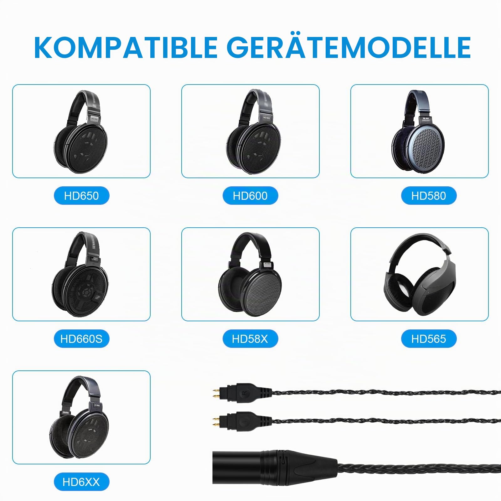 Toxaoii Ersatz-HD600-Audiokabel, 4-poliges XLR-Kabel, kompatibel mit Sennheiser HD6XX HD660s HD650 HD600 HD565 HD580 HD58X Kopfhörerkabel (1,8 m)
