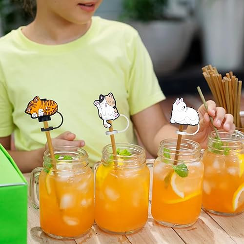 Miniatura 6 de Paquete de 12 fundas de popote reutilizables, con diseño de gato, a prueba de polvo, para popote de 6 a 0.315 in, protector para accesorios de