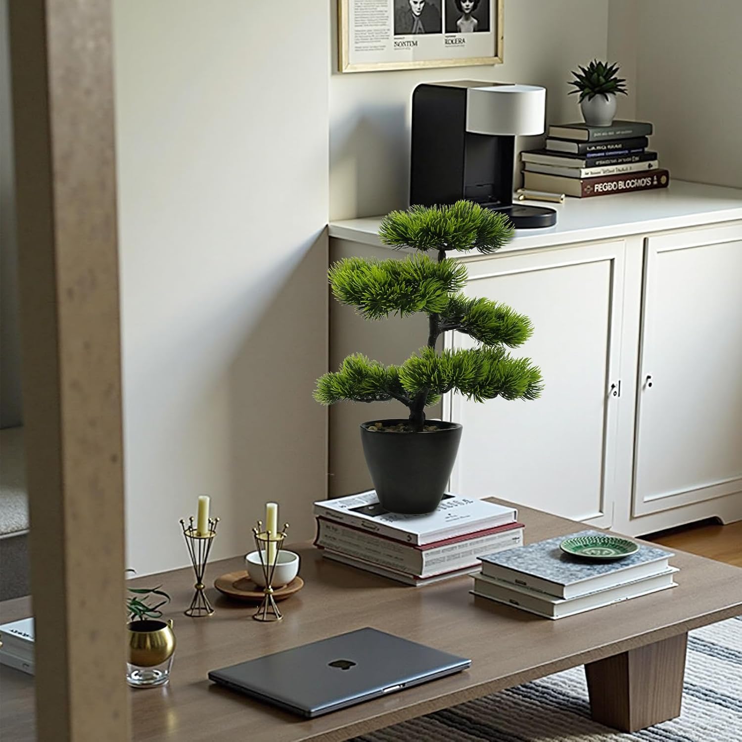 Artificial Bonsai Tree Juniper Indoor - Small Fake Bonsai Pine with Ceramic Pot 13" Tall for Home Decoration Bedroom Living Room Table Study Cafe Positive Office Decor Lifelike Greenery Tree
