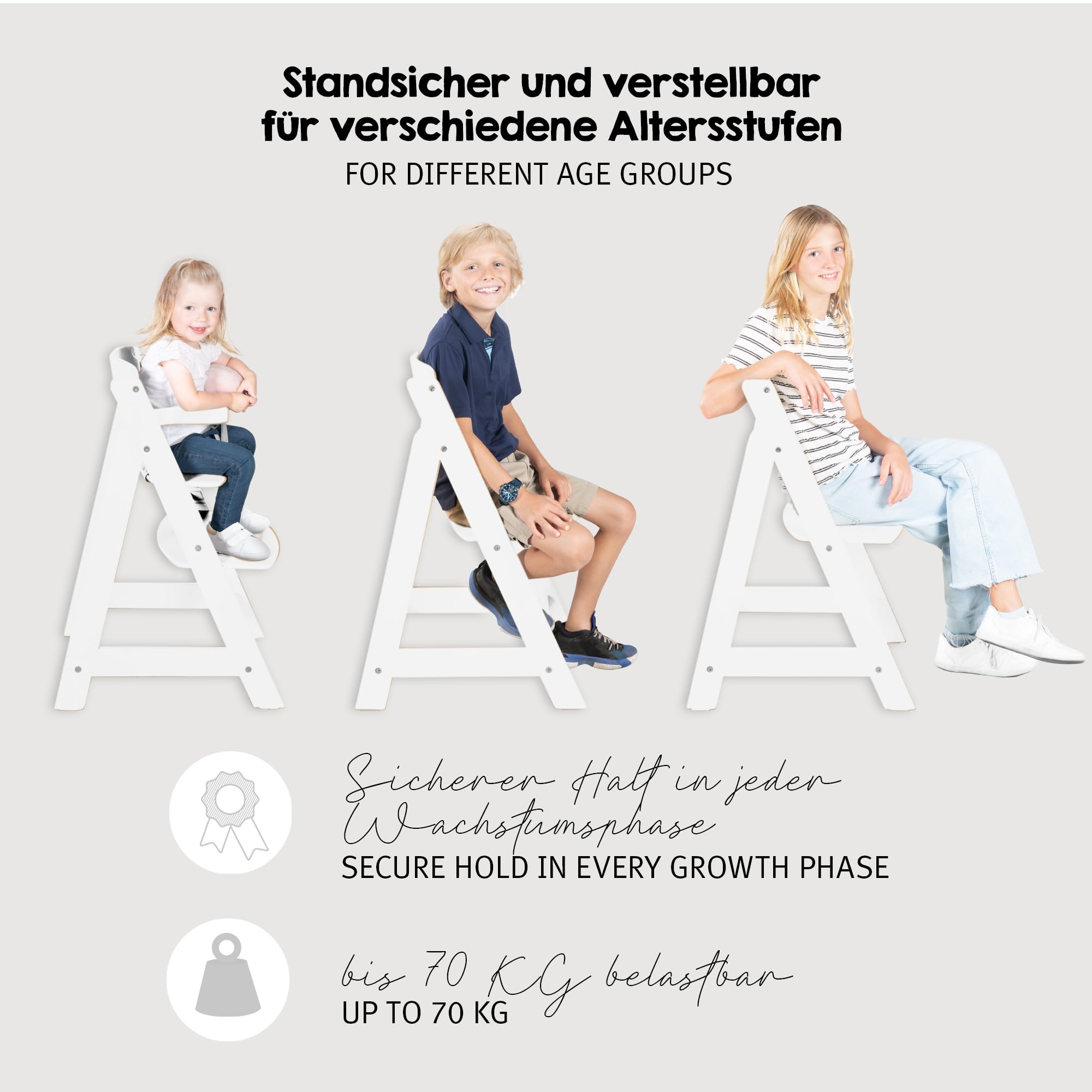 roba Seggiolone Pappa per Bambini Sit Up III - Evolutivo - con Poggiapiedi e Cinghie di Sicurezza Removibili - Altezza Regolabile - Legno Bianco