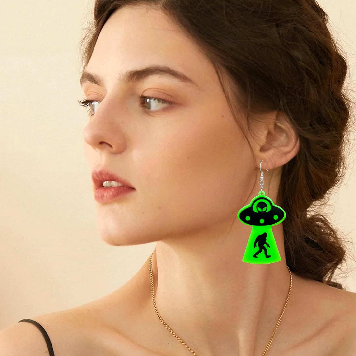 QUPENGXU Unique UFO Aliens Dangle Earrings for Women Novelty Halloween Drop Earrings For Women Jewelry Gifts - Image 2
