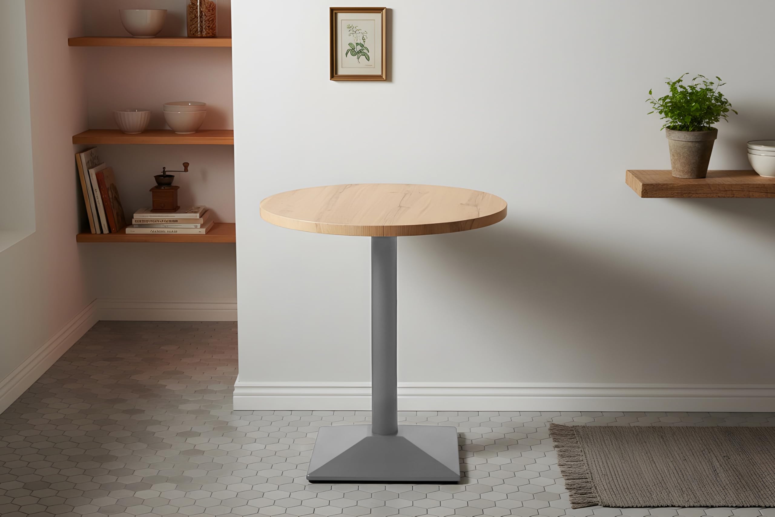 SAM Bistrotisch Joan Ø 60 cm Eiche rund Säulengestell eckig Silber