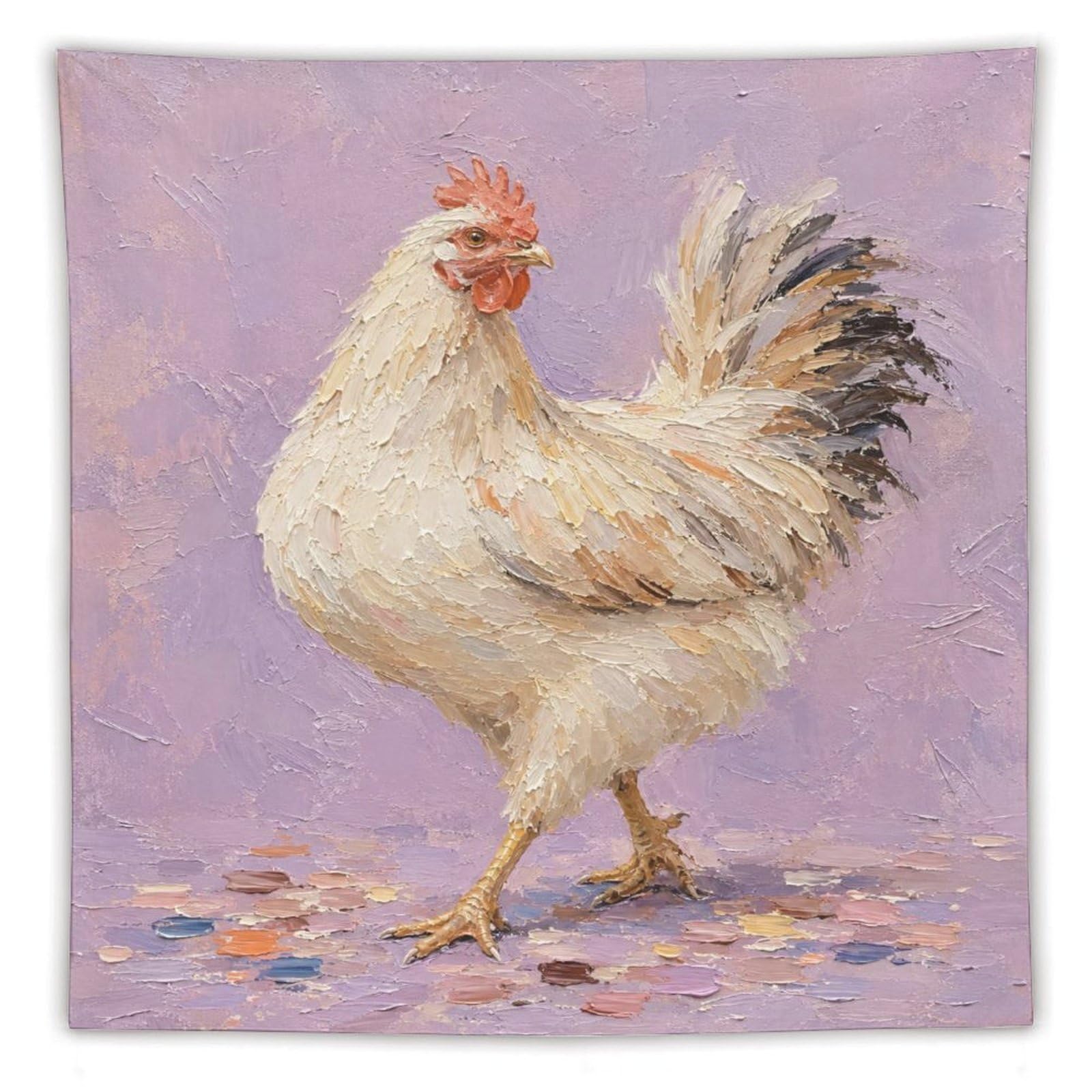 H3B8U2Y5 White Rooster Purple Pastel Wall Tapestry, Detailed Illustration