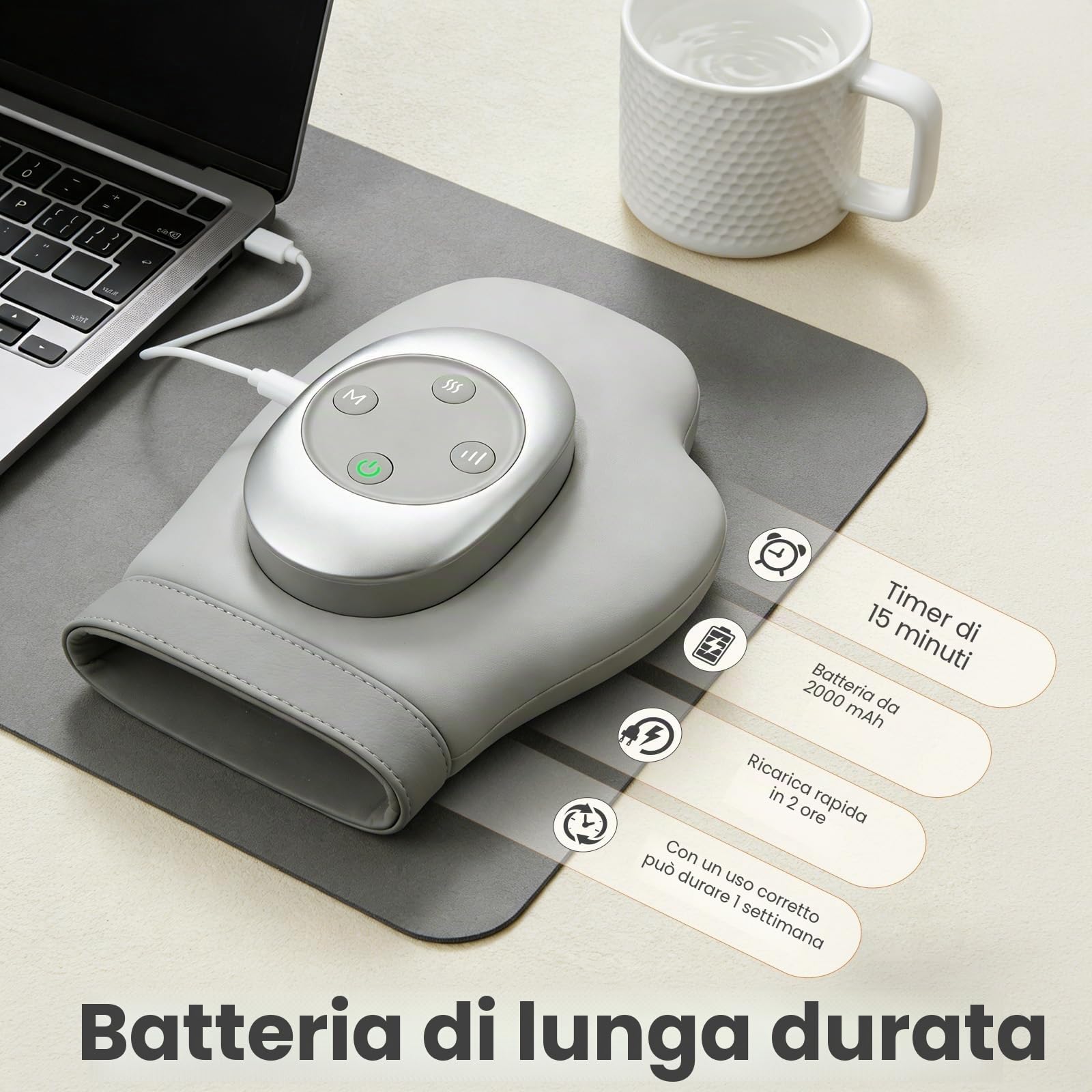 Massaggiatore mano con calore & compressione contro artrosi & stanchezza manuale, 3 modalità, 3 livelli calore, 5 livelli pressione, guanto ricaricabile, regalo relax