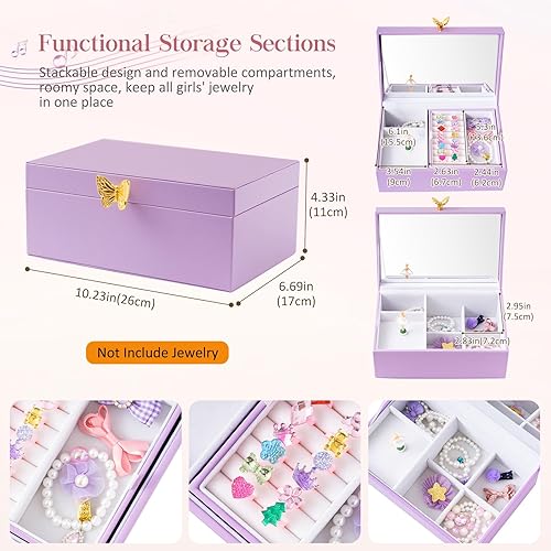 Miniatura 5 de Joyero musical para niñas con bailarina giratoria, almacenamiento de cajas de joyería para niños, caja de música de bailarina, regalo para niña