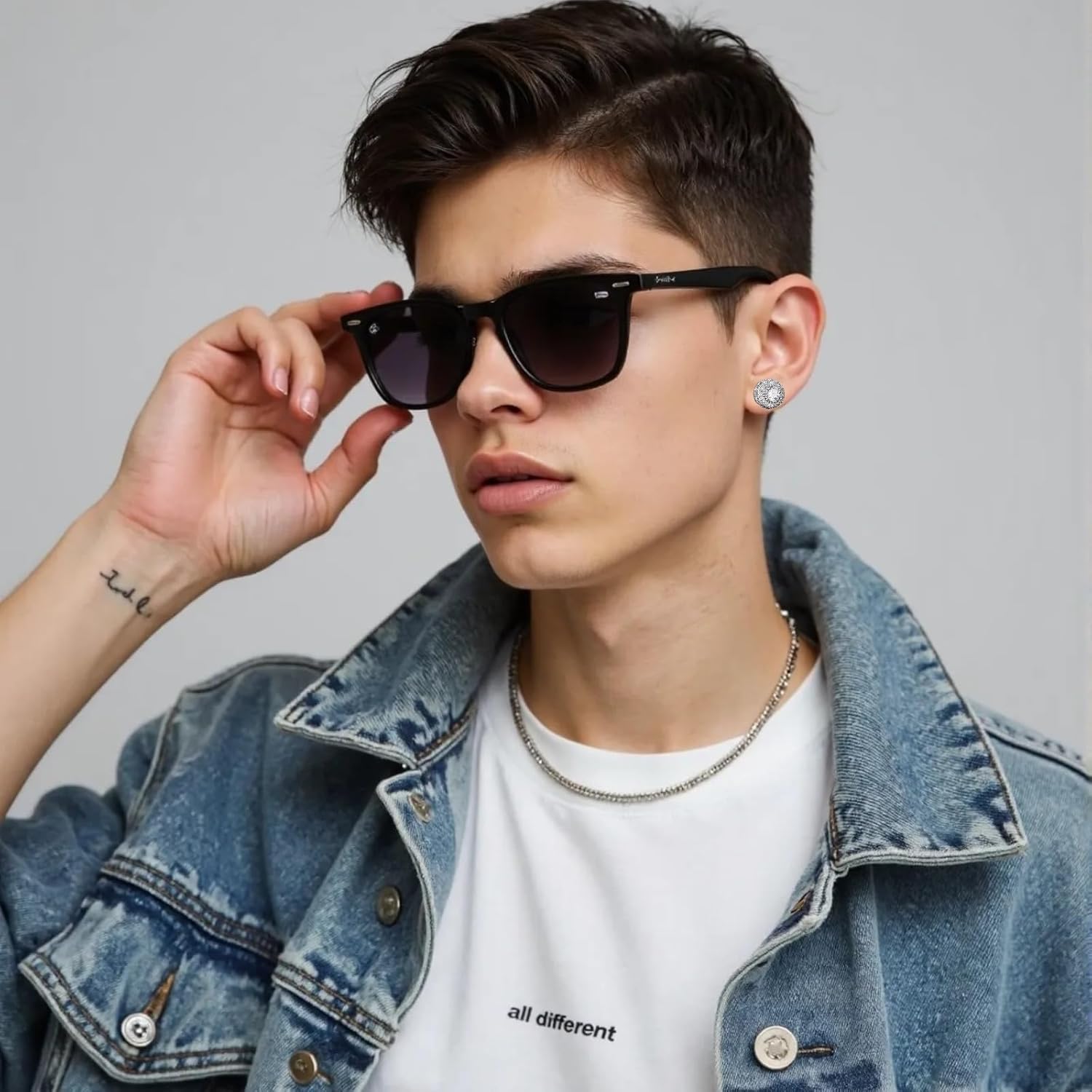 Moissanite Halo Earrings Stud Screw Back 18K White Gold Plated Sterling Silver Lab Round Cut Brilliant Moissanite Diamond Stud Earrings for Women Men (GYpsophila) (Square earrings) (1 carat) (Square black diamond) (1-carat diamond) - Image 5