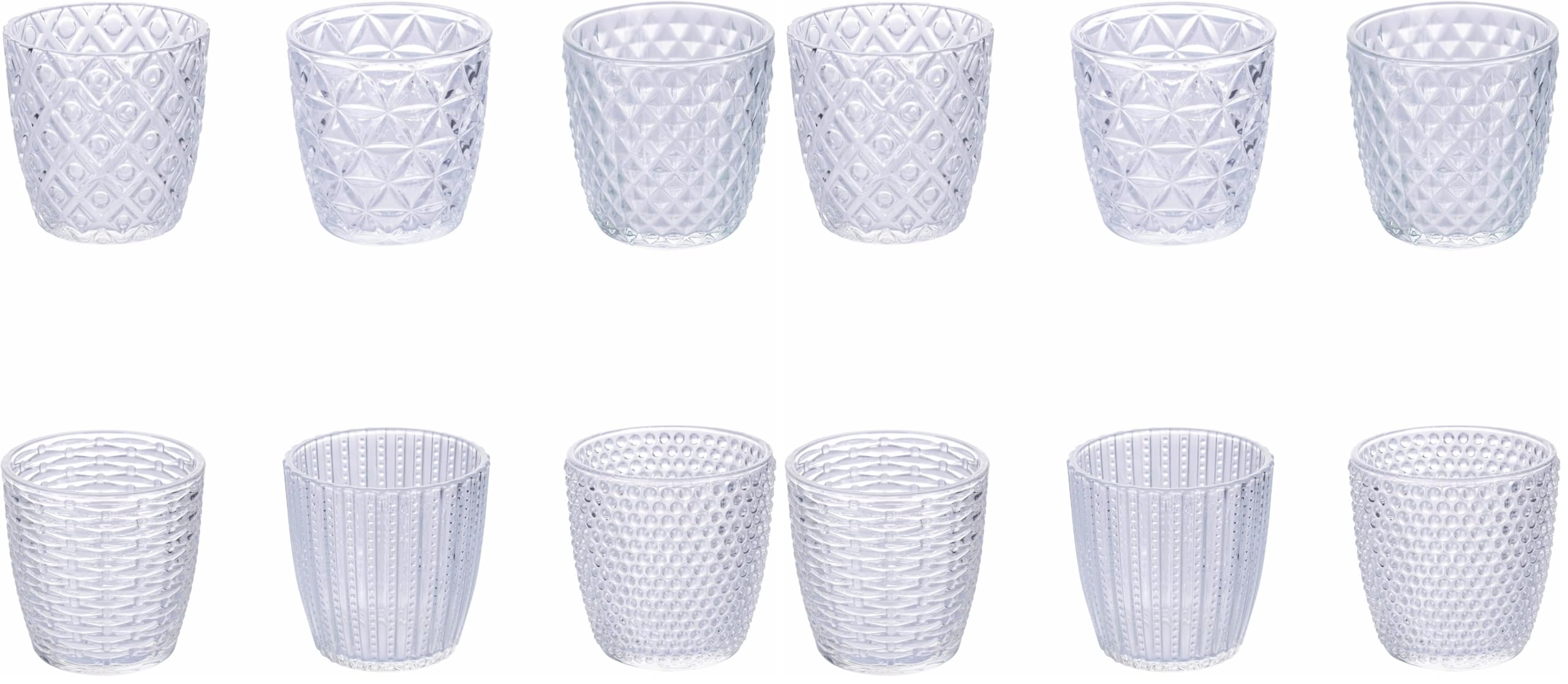 Villa d'Este Home Tivoli Set 6 bicchieri 380 ml in vetro, superficie lavorata a rilievo, Geometrie Clear (Confezione da 2)