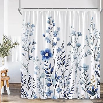 Floral Leaf Shower Curtain Green Leaves Colorful Flower Plant Nordic Bathroom Decor Modern Polyester Bath Curtain with Hook 67x67in-170x170cm/WxH Fabric Waterproof Shower Curtain