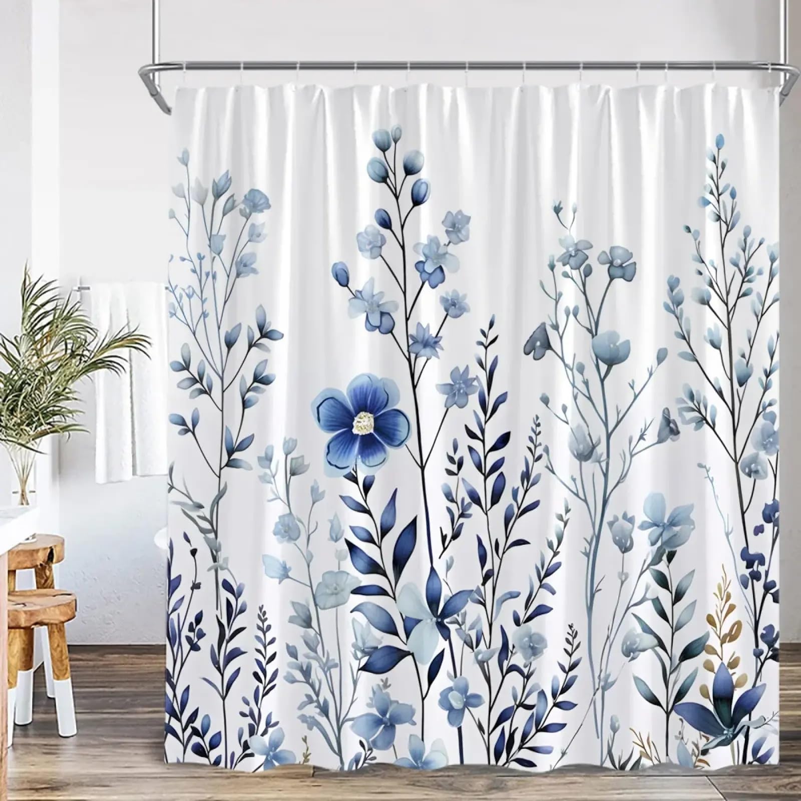 Rideau de douche plantes pour une salle de bain nordique et colorée