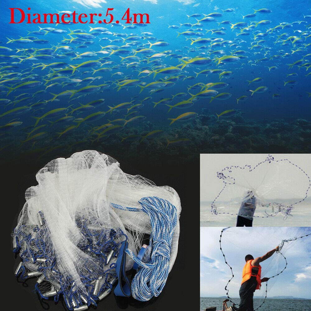 Rete da pesca, semplice rete da lanciare acqua dolce, diametro attrezzatura da pesca, con deconcentratore, cavo a piombo, 2,5 kg
