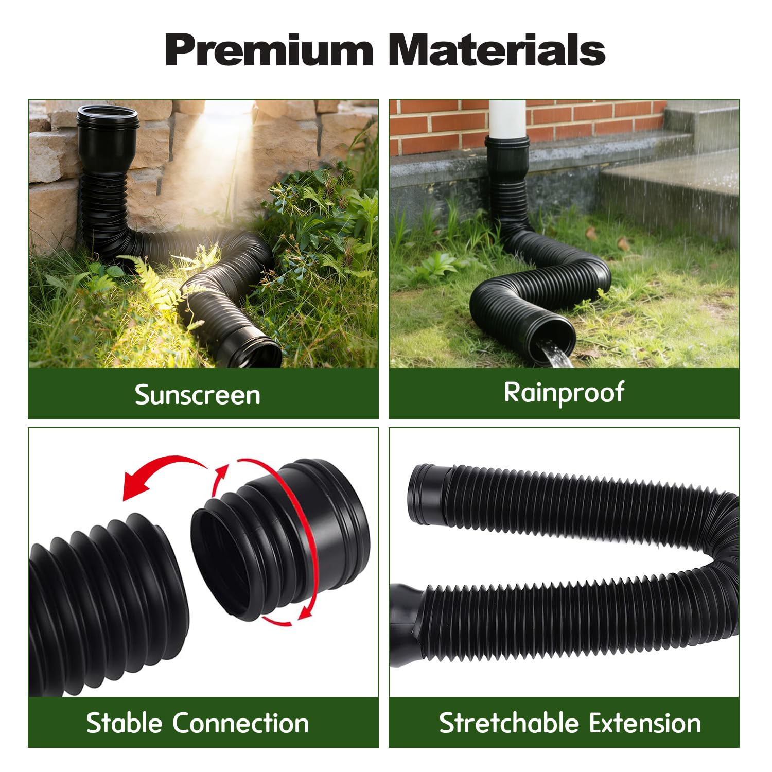 Tubo di Scarico per grondaia, Flessibile per Tubo di Scarico 80/100 mm,prolunga di drenaggio Estensibile in PE per pluviali Rotondi per Ville all'aperto (Marrone)