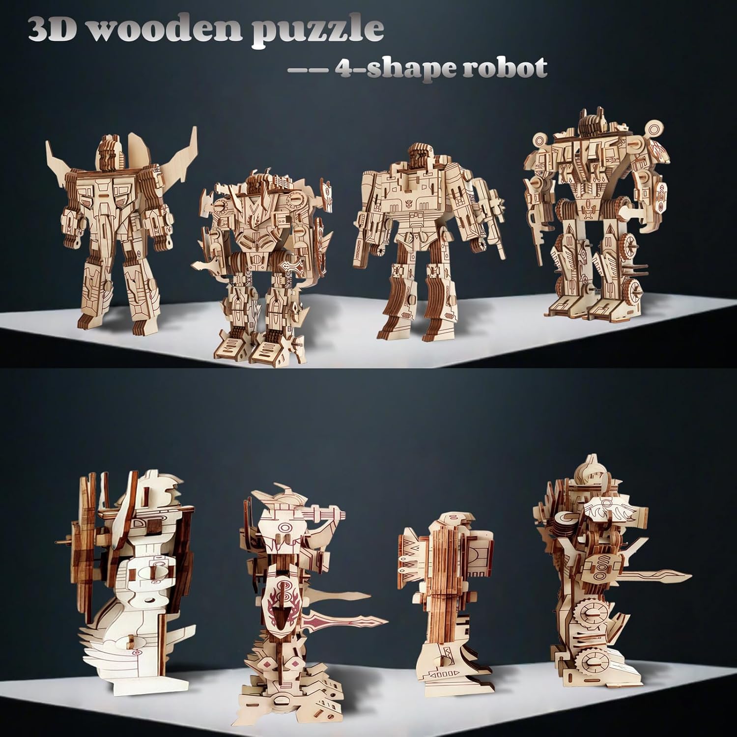 3D Wooden Puzzles Robot for Adults 4 in 1-660+pcs Robot STEM Building Set 1:10 Scale Building Puzzles Wooden Robots Model Kit,Ideal Gift for Adults Men Women Hobbies for Birthday & Christmas