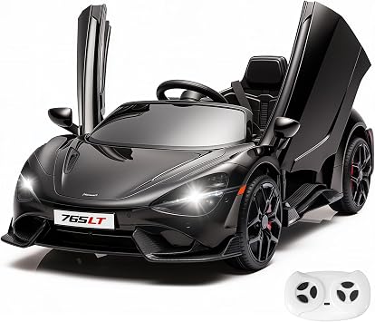 Kids Ride-on Car Licensed McLaren765LT for 3-6Years Old, Electric car 12V Battery Powered Electric Vehicle, w/Parent Remote, Music Player, LED Lights, Smooth Start, 3 Speeds, Black
