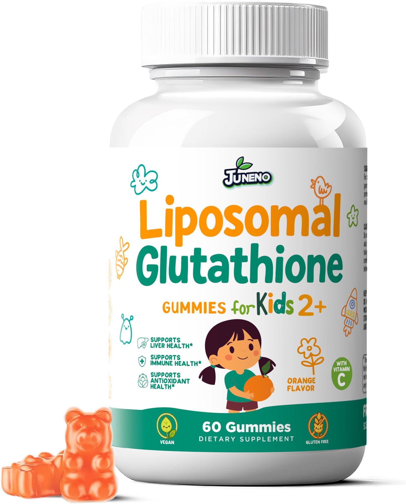 Liposomal Glutathione Gummies for Kids - Vitamin C Supplement for Healthy Immune Support Antioxidants & Detox - Sugar Free Vegan Non GMO