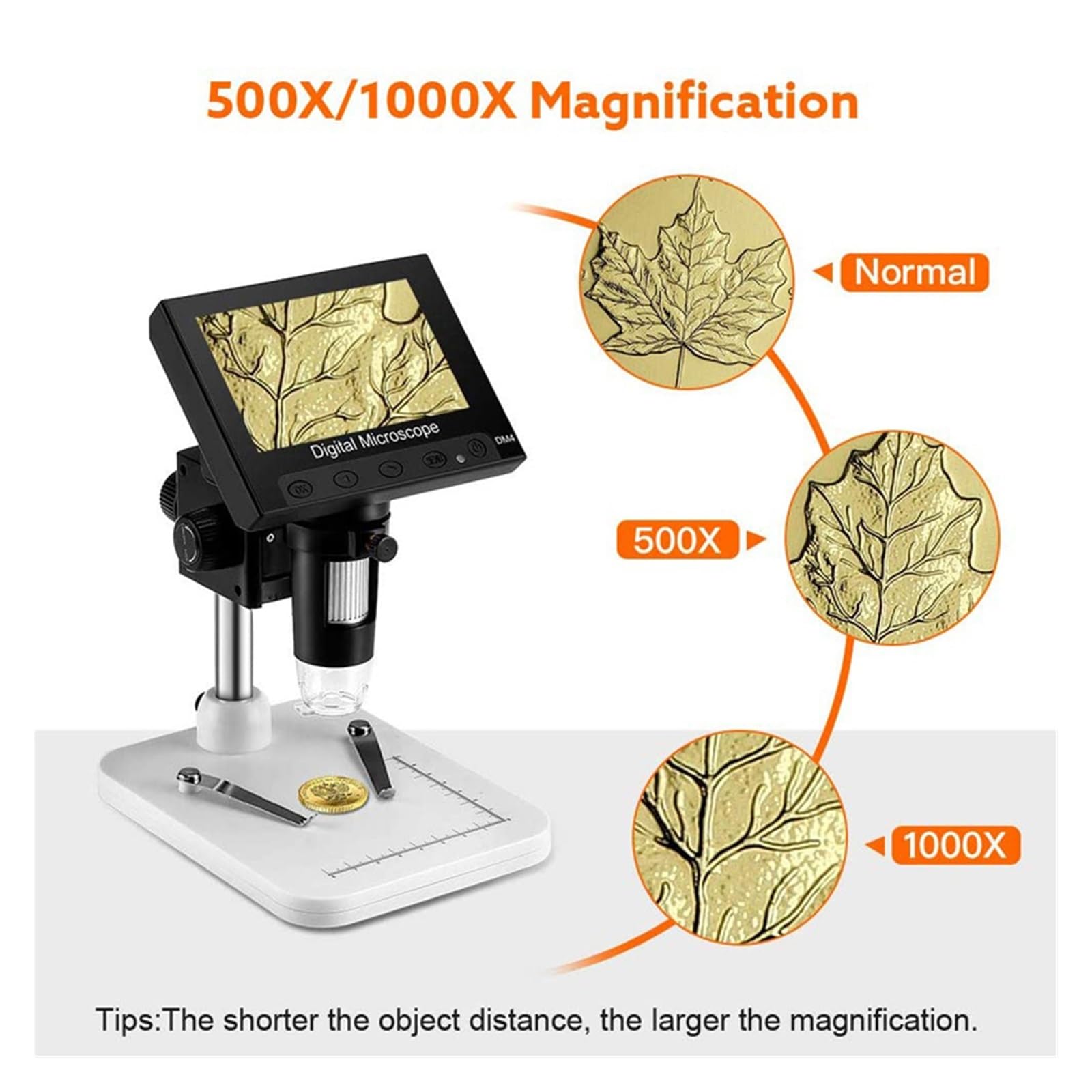 Microscopio, Pantalla LCD De 4,3 ", Scopio Electrónico Digital USB, Registro Endoscopio, 1000X, 2 Megapíxeles con Soporte 8 LED For Soldadura Reparación(Aluminum Bracket)