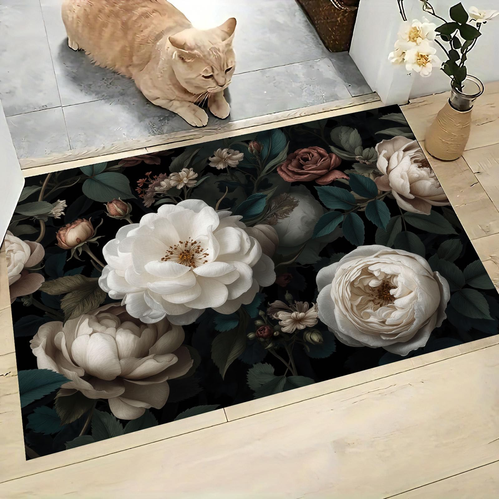 Tapis d'entrée gothique vert foncé 60x90 paillasson lavable absorbant