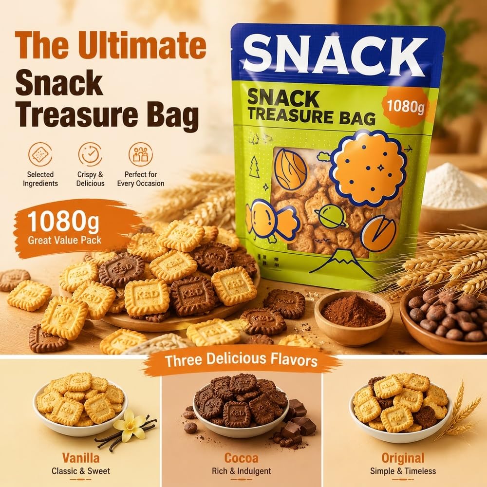 Quadratische Mini-Kekse mit verschiedenen Geschmacksrichtungen, 1080 g