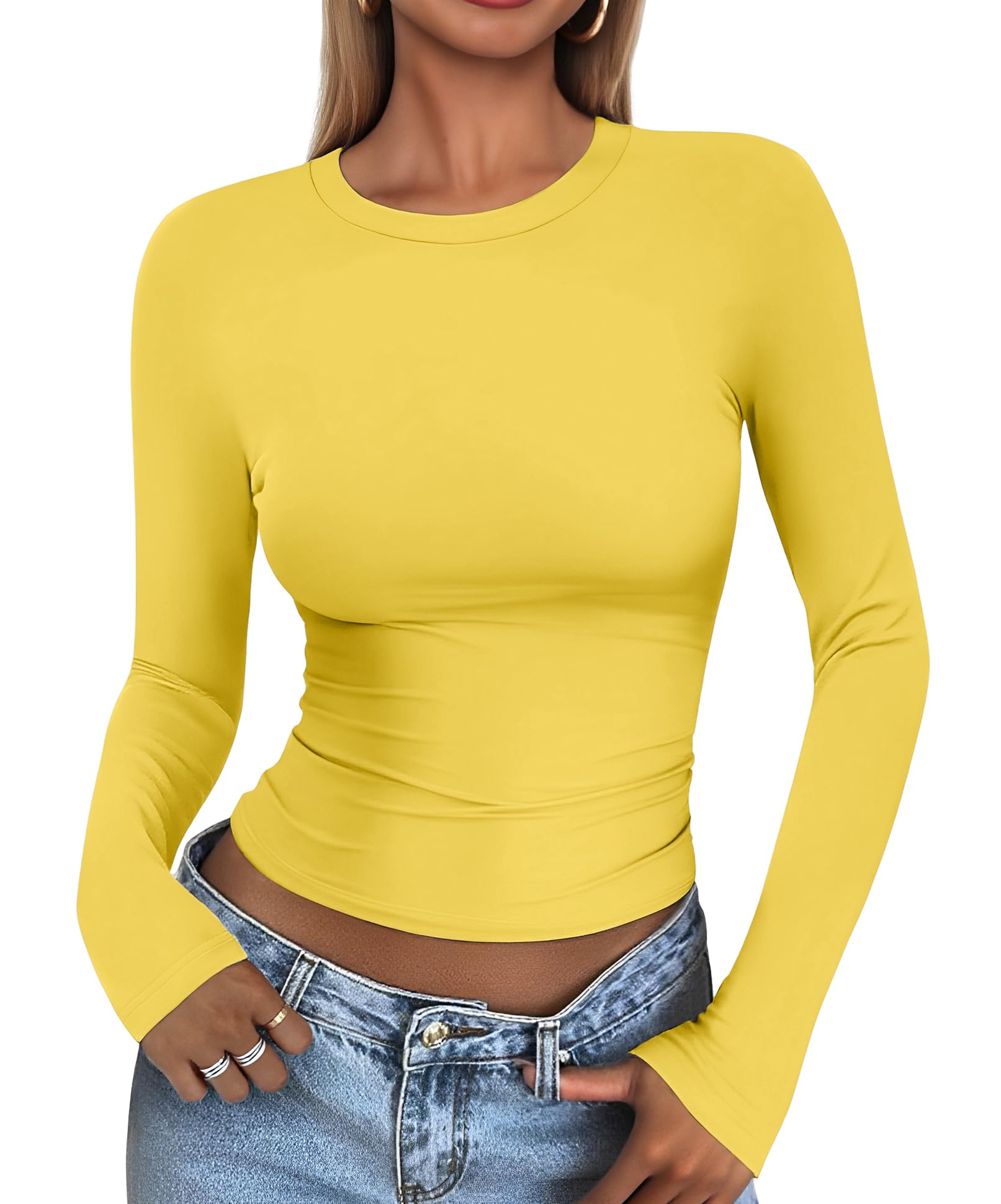 Cuptacc Langarmshirt Damen Eng Rundhals Basic Langarm Tshirt | Slim Fit,Basics,Round Neck,Longsleeve,Herbst,Stretchable,Lightweight,Casual,Fashion,Y2K,Komfort