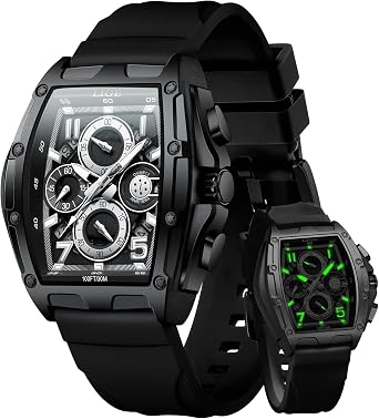 LIGE Mens Watches Luxury Tonneau Watches for Men Waterproof Analog Watch Chronograph Calendar Date Men s Dress Business Work Watch Large Square Face Wristwatch
