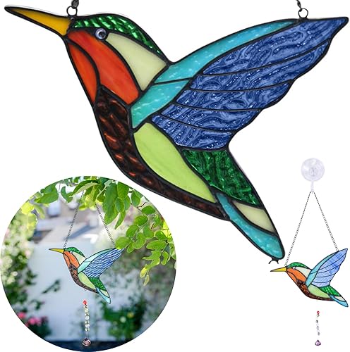 Atrapasoles para colgar vitrales, pájaros de vitral, luz de cristal real, atrapasoles, decoración de colibrí, decoración de vitrales, atrapasoles