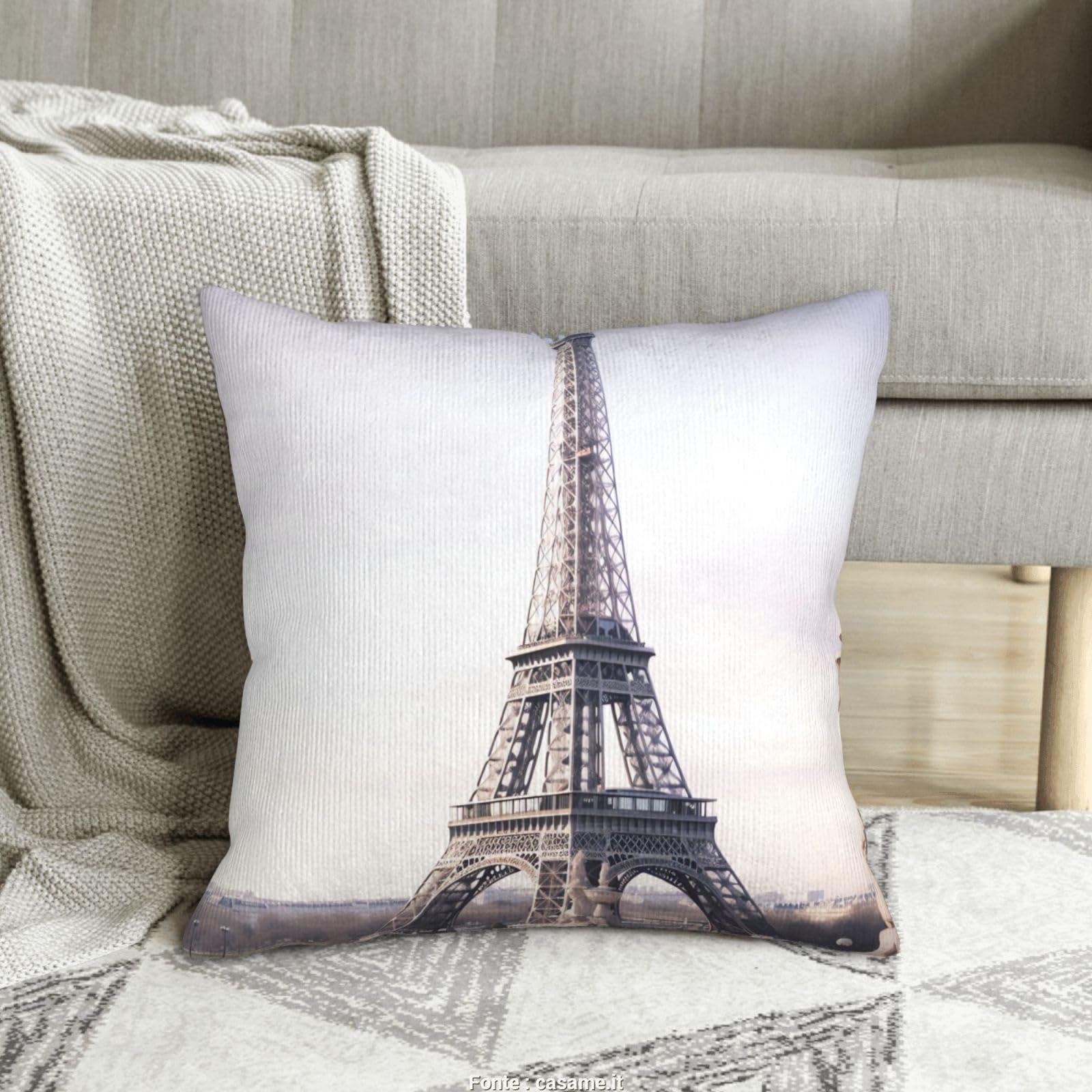 Housse de coussin velours côtelé Tour Eiffel 40x40 cm