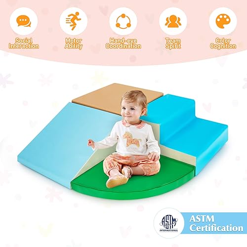 Vista 5 de Costzon Climb and Crawl - Juego de espuma para escalar y gatear, 4 piezas suave para niños pequeños, estructura de juego activo para bebés y niños