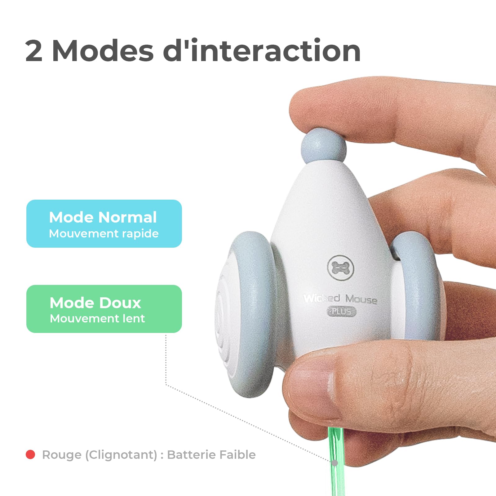 Cheerble Jouet Chat Interactif, Jouet Chat Interieur, Jouet Automatique pour Chat avec Lumières LED, Deux Vitesses, Rechargeable par USB, Souris Automatique Wicked Mouse, Cadeau pour Chaton (Bleu)