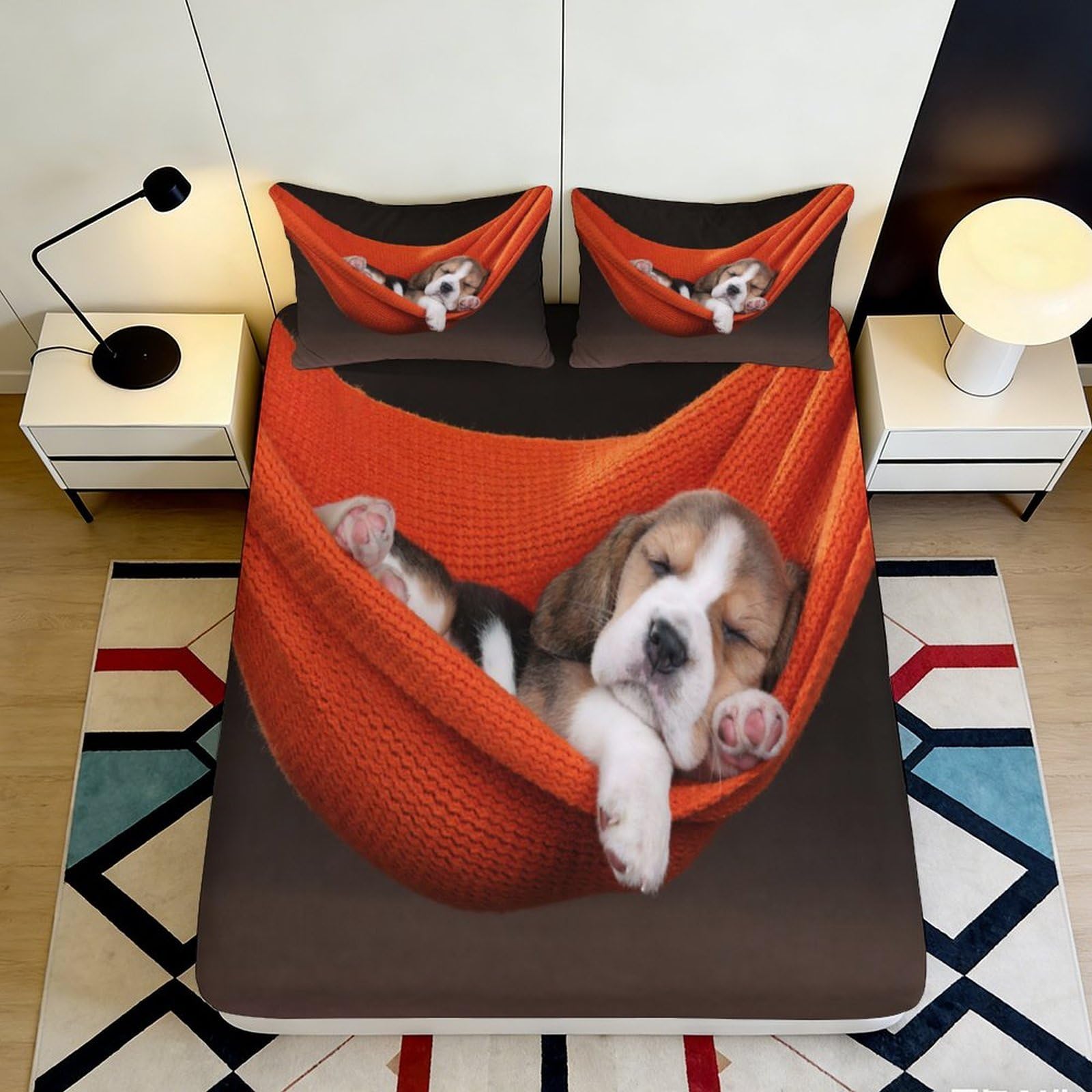 Jqzkxnhpbr Style-9 3D Printed Beagle Puppy Fitted Sheet Microfiber Soft Orange Hammock Bed Cover For Bedroom Guest Room Decor Protection 90X200x25cm