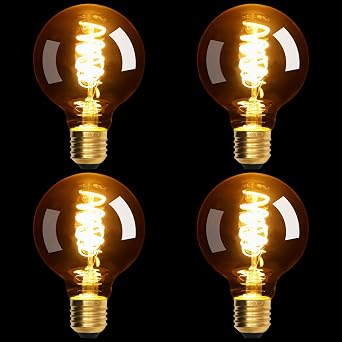 Terafeels 4 Pack E27 Vintage LED Light Bulbs, G80, 4W, Spiral Filament, 2700K Warm White Glow, Amber Glass, Dimmable Edison Screw in Light Bulb [Energy Class E]