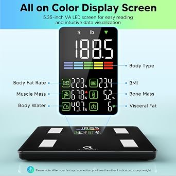 arboleaf Scale for Body Weight and Fat, High Accuracy Digital Smart Bathroom Scale, Digital Body Measuring Tape, 60in Body Tape Measure, Bluetooth Measuring Tape for Body Measurements,