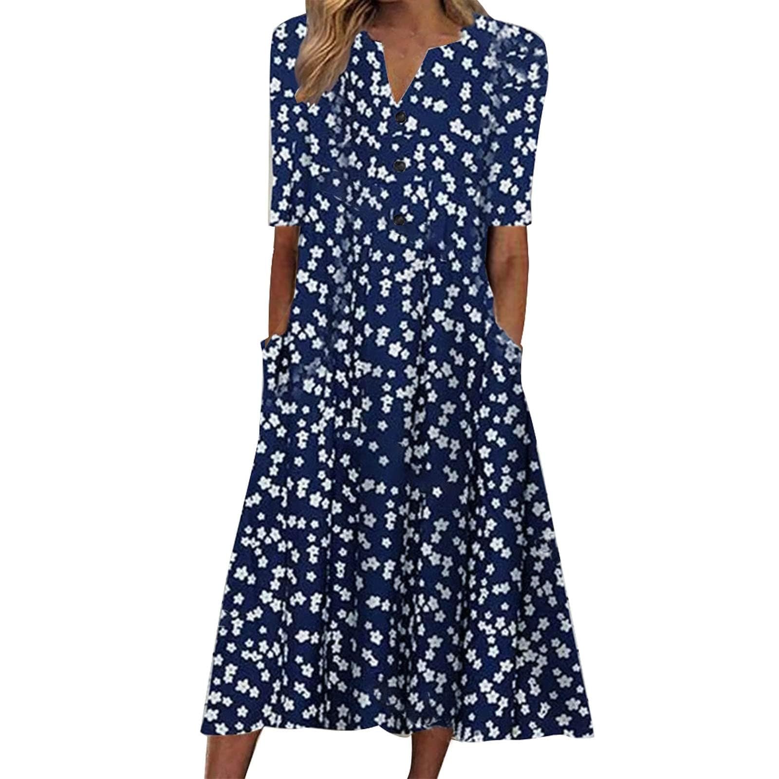 Lässiges Damenkleid mit V-Ausschnitt Knopfleiste für Alltag Urlaub stilvolle Bequeme Sommerkleider mit Druck