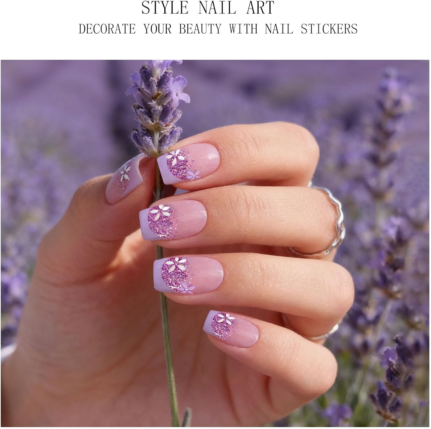 JMEOWIO Semi Cured Gel Nail Strips Flower Gradient Gel Nail Stickers Wraps UV/LED Nails Art Design Decoration Accessories