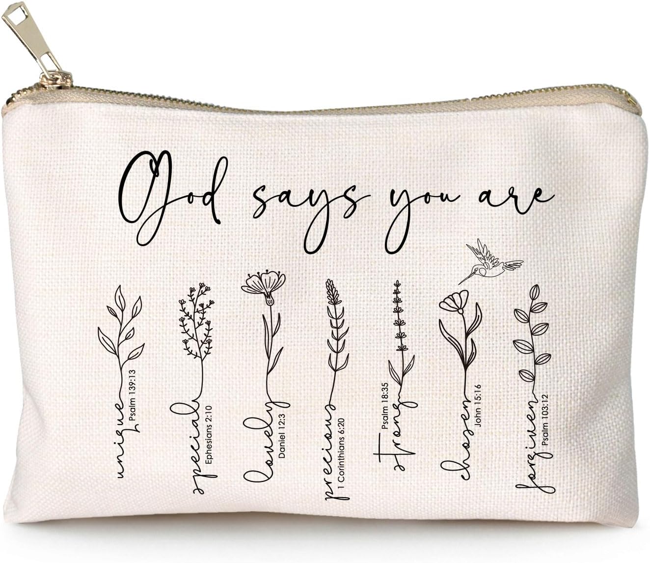 God Says You Are Makeup Bag, Christian Bible Verse Cosmetic Pouch for Women, Inspirational Floral Toiletry Bag, Positive Affirmation Gift for Her, Travel Makeup Case (God says you are...)
