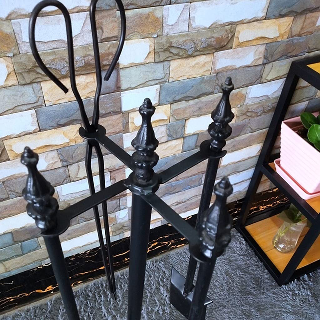 Set di attrezzi per caminetto Strumento di camino in stile europeo Set di accessori da camino a 5 pezzi Pinze da camino Pinze da poker Base Base e pennello in ferro battuto decorazione del camino nero