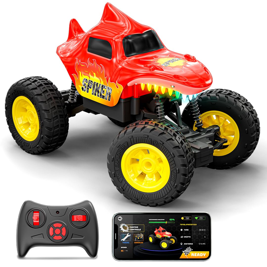 Mirana Spiker 2WD RC Car for Kids | High-Speed ATV Remote & App-Controlled Rock Crawler | USB Rechargeable Offroad Monster Truck with Bluetooth Speakers & RGB Lights | for Boys & Girls (Red)