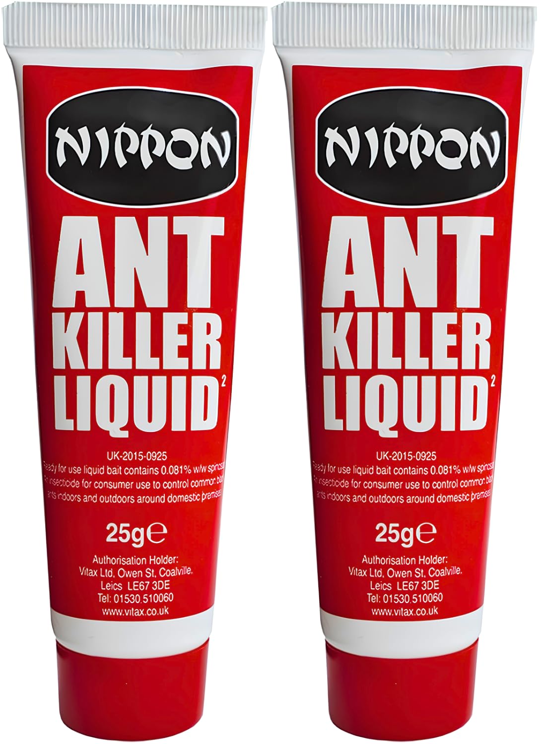 Nippon Ant Killer Liquid Bait 2 Pack (2 x 25g Tubes) – Fast-Acting Sugar Bait for Indoor & Outdoor Use – Ants Carry It Back to Destroy the Nest & Colony – Use Standalone or in a Bait Station