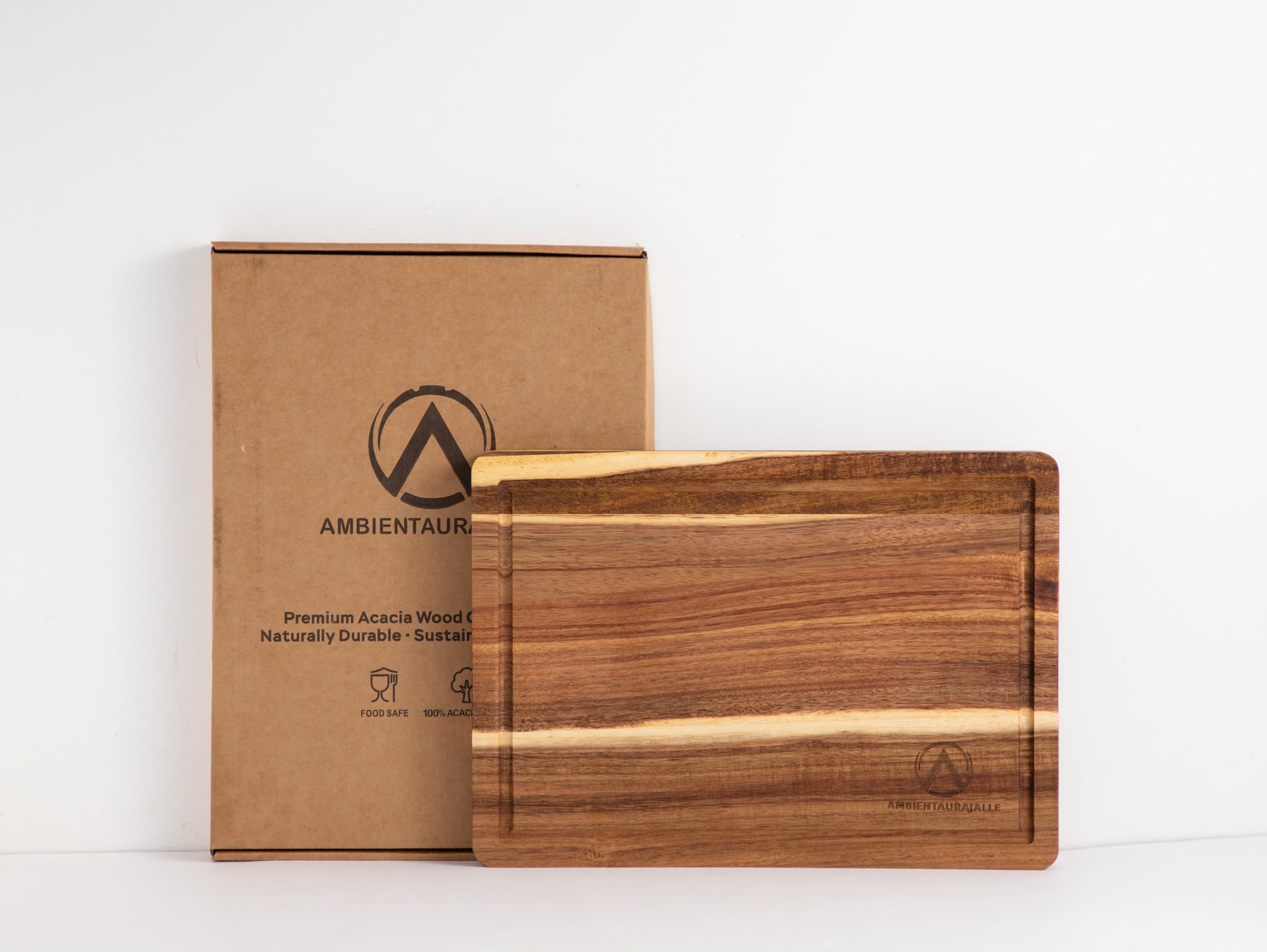 Tagliere di alta qualità in legno di acacia, 35 x 25 x 2 cm, tagliere da cucina in legno massiccio con scanalatura per succo, non danneggia i coltelli, adatto per alimenti