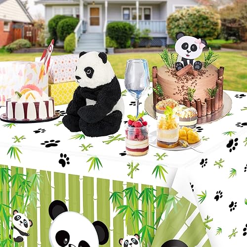 Miniatura 6 de Paquete de 2 manteles con temática de panda, de 51 x 87 pulgadas, diseño de panda lindo y rectangular, desechables, decoraciones temáticas de panda