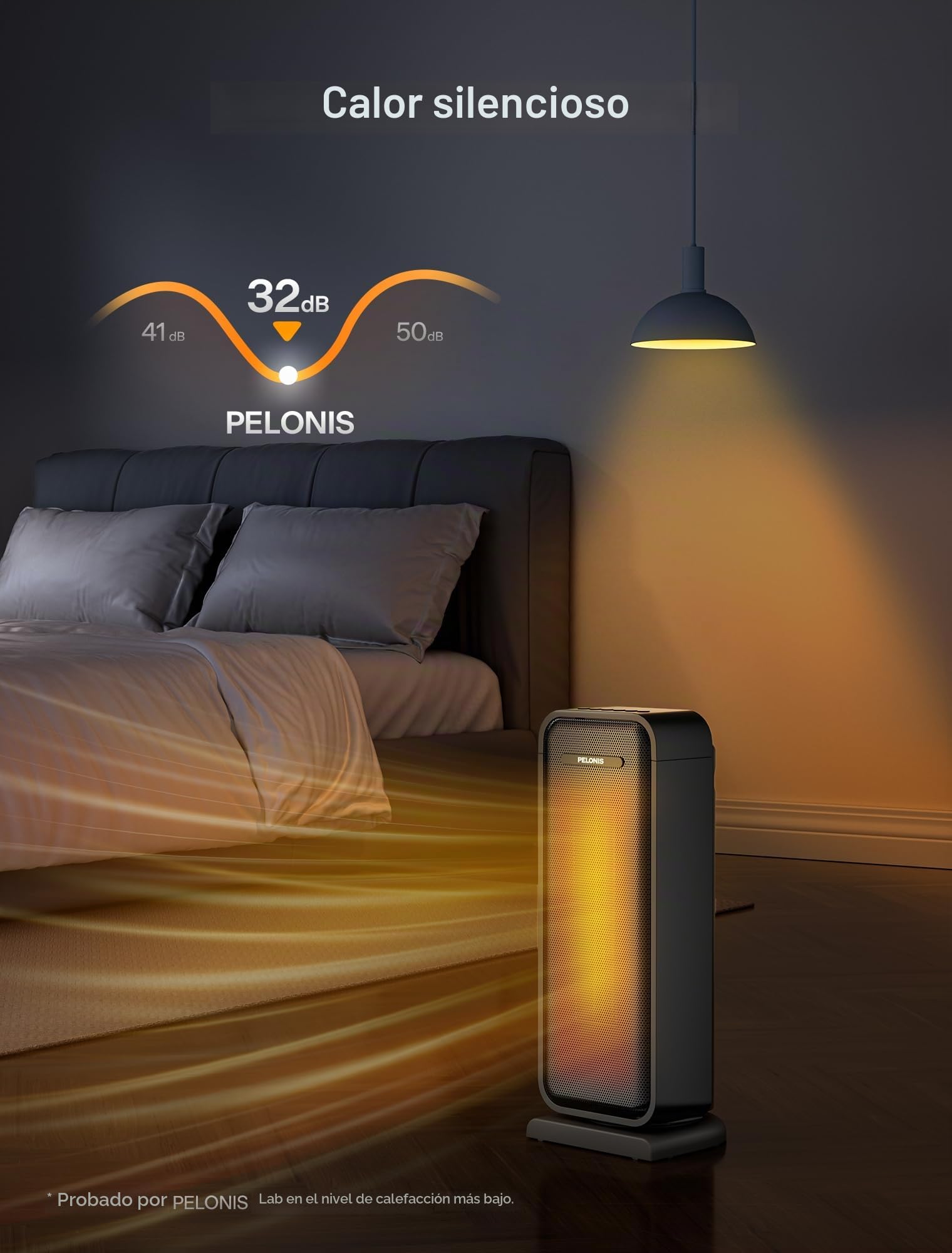 PELONIS Calefactor Eléctrico 2000W Eficiente, Calefactor de Ambiente Compacto Portátil, Cerámica, 2 Ajustes de Termostato, Temporizador 12H, Protección Antivuelco