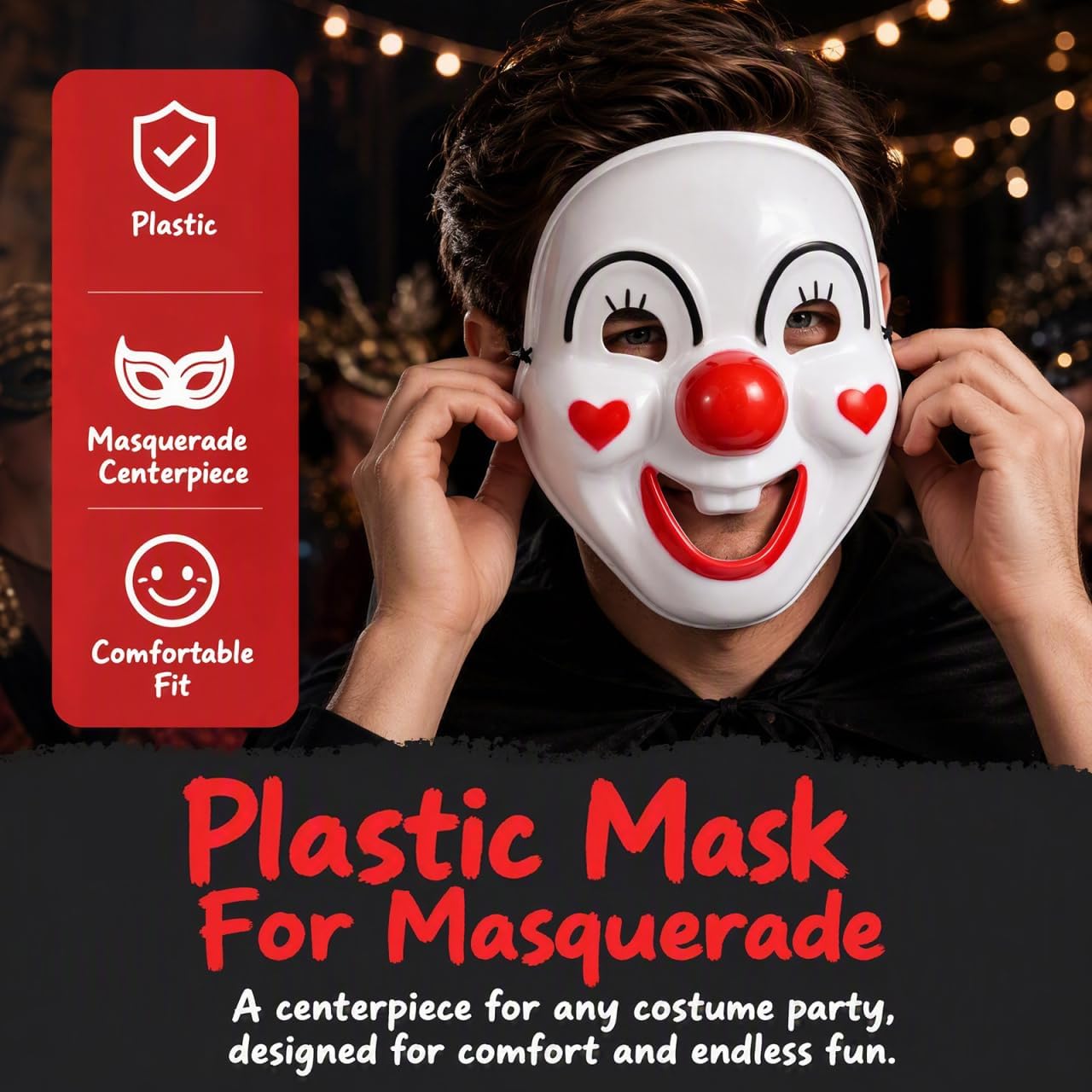 Toddmomy Plastic Clown Mask Youth Sized 8.66 Inch Fake Face Cover 2Pcs