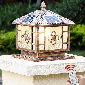 Solar Lamp Post Light with Pier Mount Bas Chinese Style Landscape Solar Pathway Lights for Outside Glass Pillar