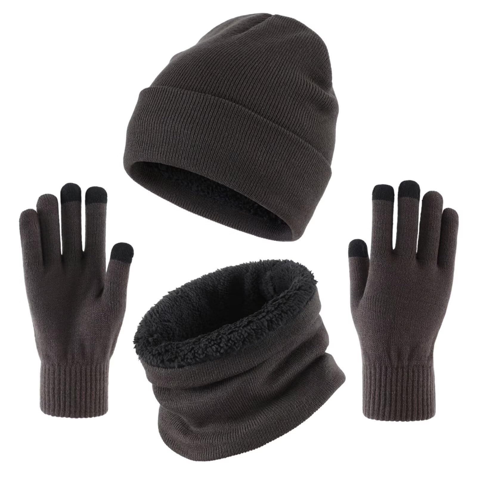 Connectyle Fleece Lined Winter Set for Men Women Knit Warm Beanie Hat Neck Warmer Loop Scarf and Touchscreen
