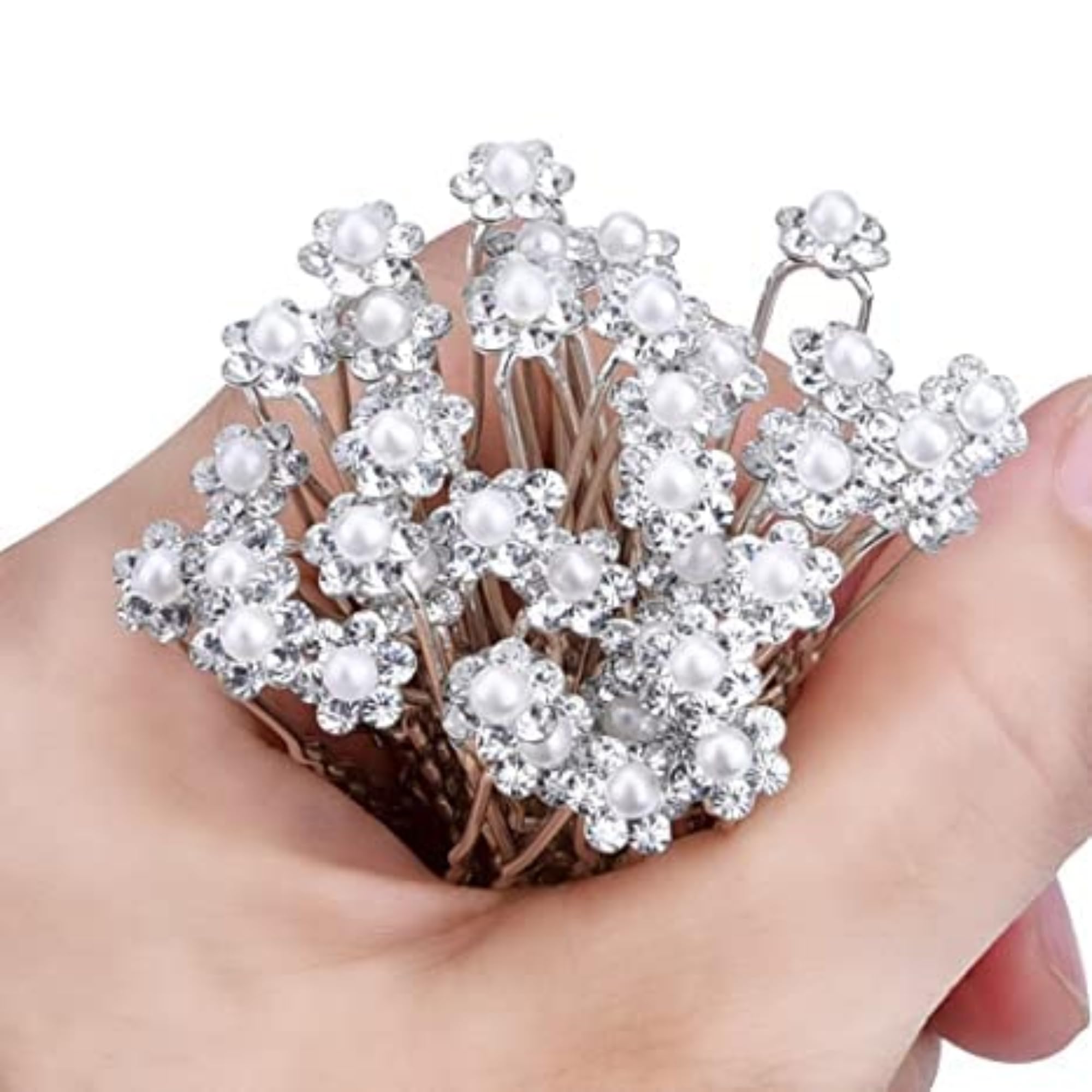 Big Offer (24 pcs) Bridal Hair Pins Bride Diamond Pearl Flower Tiara U-Pins Elegant Rhinestone Hair Fork for Wedding Bridesmaid Party Women Girls Hair Accessories-image-48