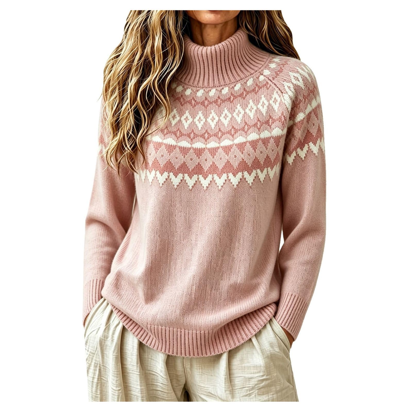 Cable Knit Sweater for Women Uk Crew Neck Print Long Sleeve Fairisle Jumper