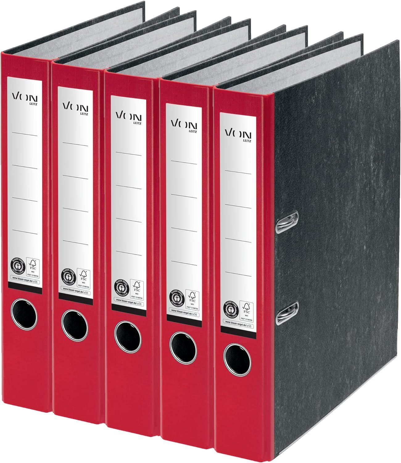 Von Leitz 10541025 Pack of 5 A4 Folders 100% Recycled Cardboard 50 mm Spine Width for 350 Sheets Marbled Blue Angel & FSC Certified for School Study & Household Red — image 1