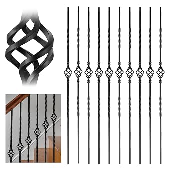 10Pack Balusters for Staircase Interior, 44 Elegant Aluminum Material Stair Balusters, Single Basket Stair Spindles Enhancing Your Homes Aesthetics