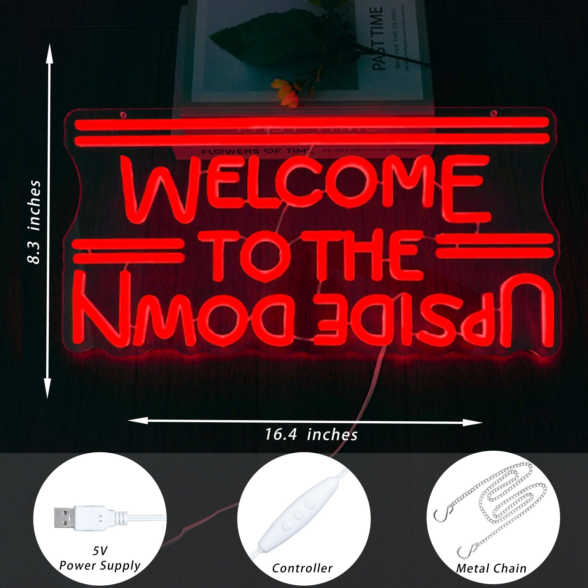 Letrero de neón regulable con texto en inglés "Welcome To The Upside Down" para decoración de pared, letrero LED alimentado por USB para dormitorio, sala de juegos, cueva de hombre, gran regalo para