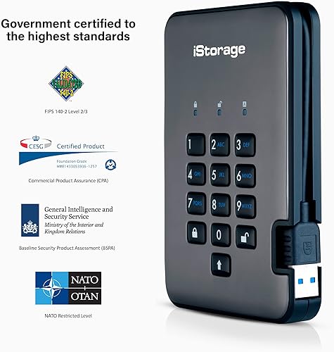 Miniatura 8 de iStorage diskAshur PRO2 HDD 2TB  Disco duro portátil seguro  Certificado FIPS nivel 3  Protección con contraseña  Polvo y resistente al agua