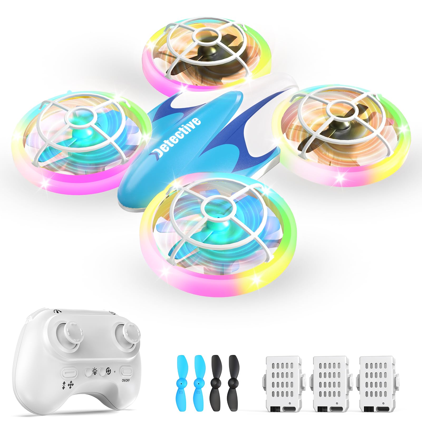 Mini Drone for Children from 6+, 3 Batteries, LED Quadcopter with 360° Flip Indoor Outdoor (Blau)